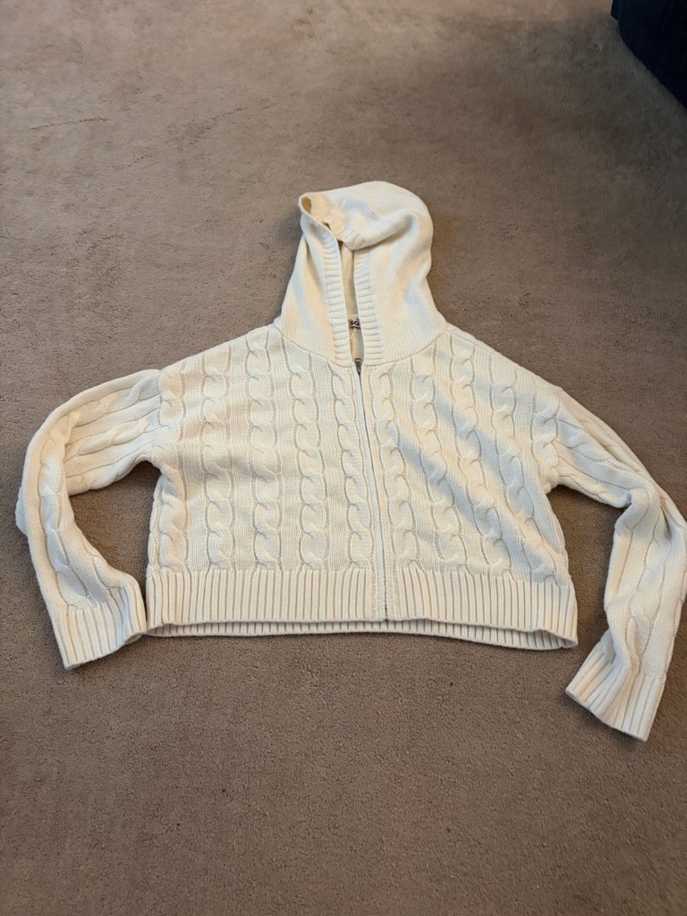 Cable-Knit Hooded Zip Cardigan - Cream
